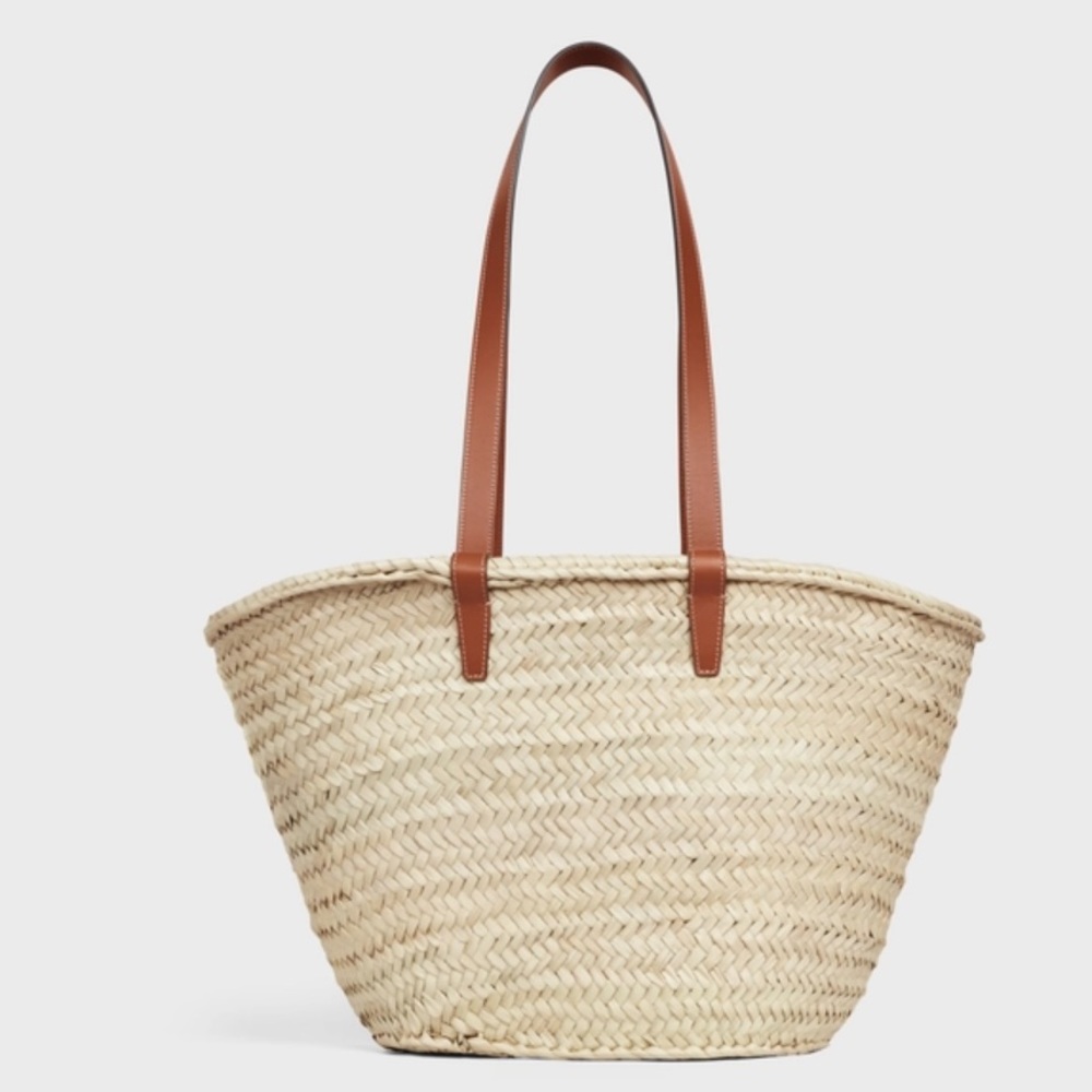 MEDIUM TRIOMPHE CELINE CLASSIC PANIER IN PALM LEAVES AND CALFSKIN TAN - Picture 4 of 16